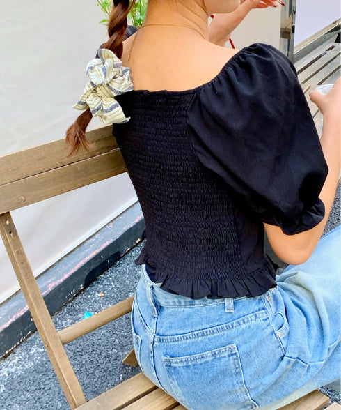 2WAYレースアップパフスリーブ半袖ブラウス | EV2252008 | ブラック