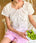 2WAY小花柄シャーリング半袖ブラウス | EV2252011 | ホワイト