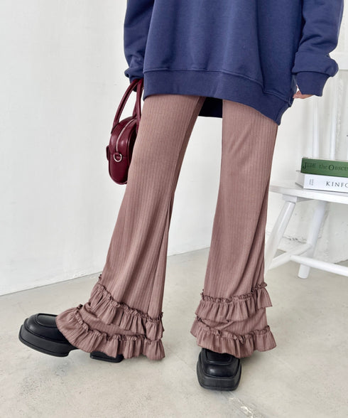 ダブルフリルリブフレアパンツ | NU2255204 | モカ