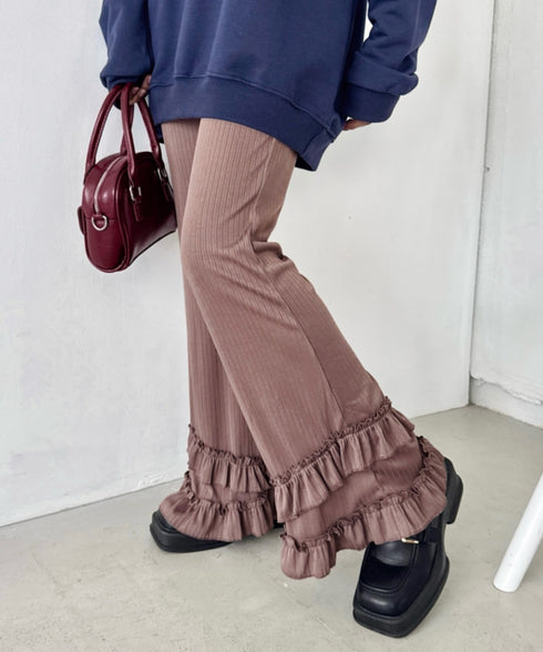 ダブルフリルリブフレアパンツ | NU2255204 | モカ