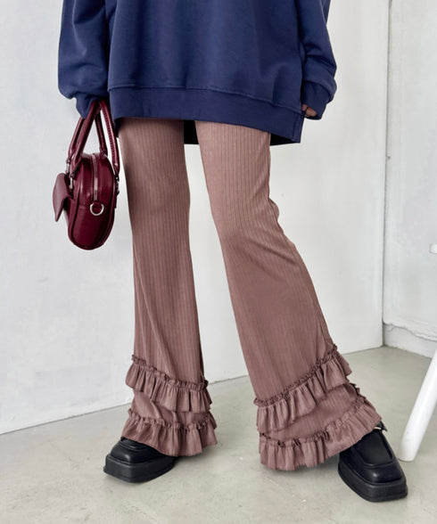 ダブルフリルリブフレアパンツ | NU2255204 | モカ