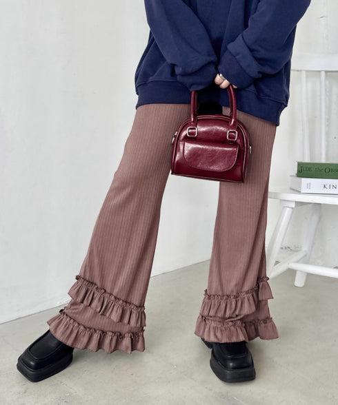 ダブルフリルリブフレアパンツ | NU2255204 | モカ
