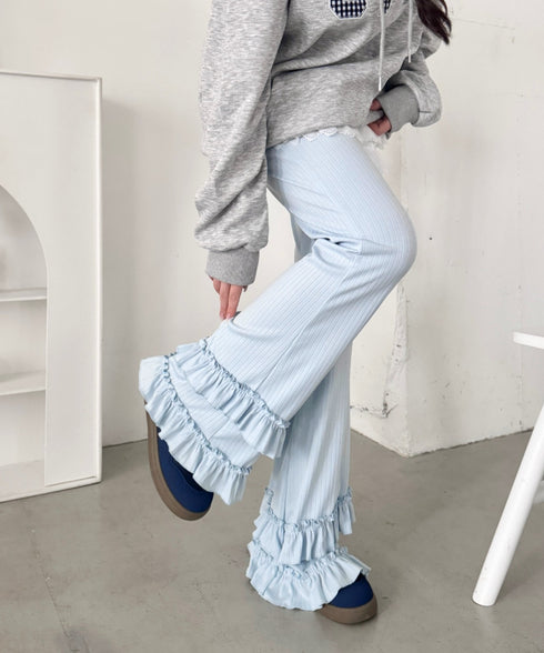 ダブルフリルリブフレアパンツ | NU2255204 | ライトブルー