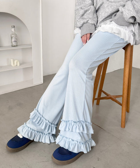 ダブルフリルリブフレアパンツ | NU2255204 | ライトブルー