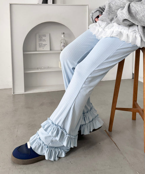 ダブルフリルリブフレアパンツ | NU2255204 | ライトブルー