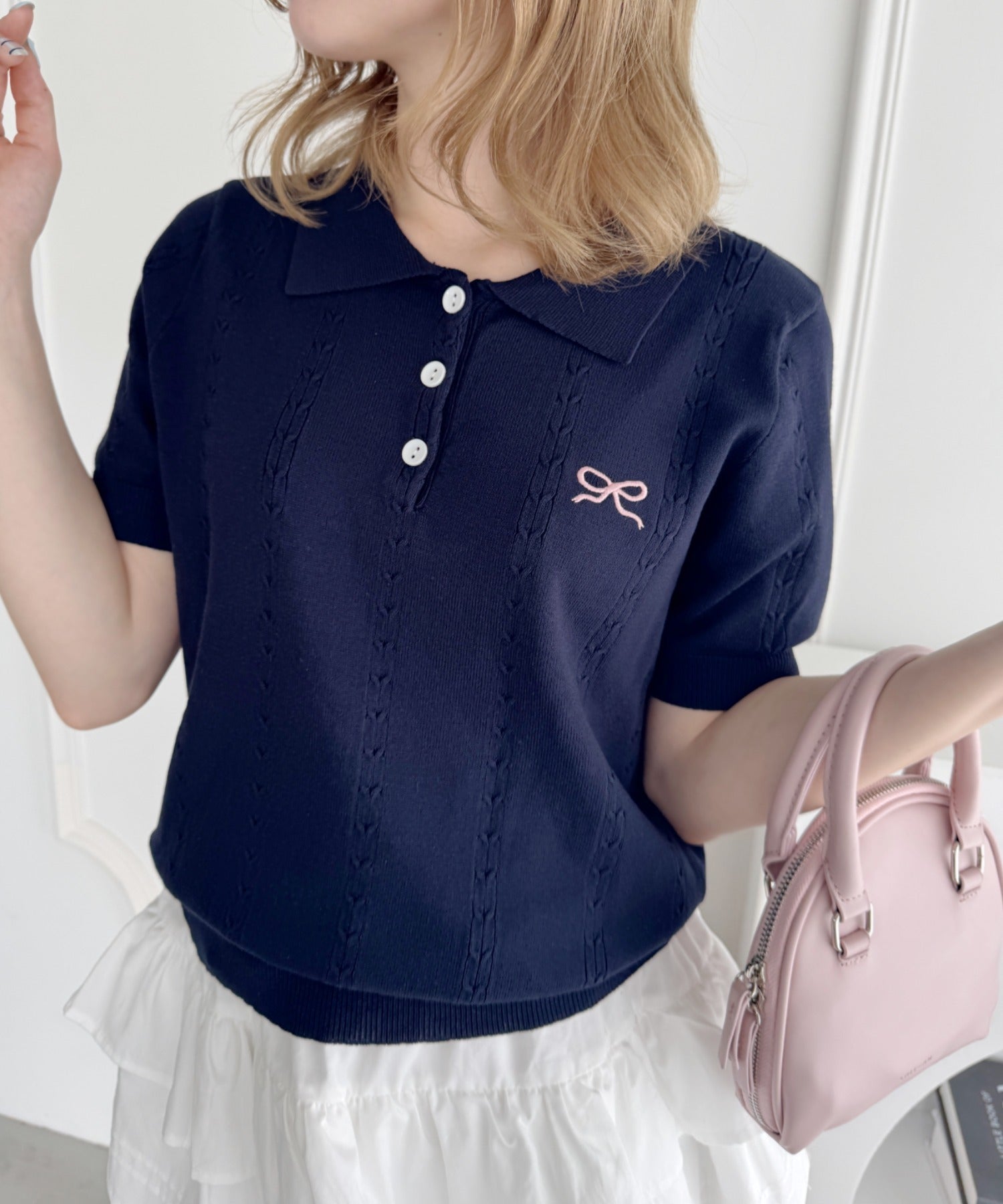 リボン刺繍ポロシャツ | LO2252011 | ネイビー – Outfitter lab