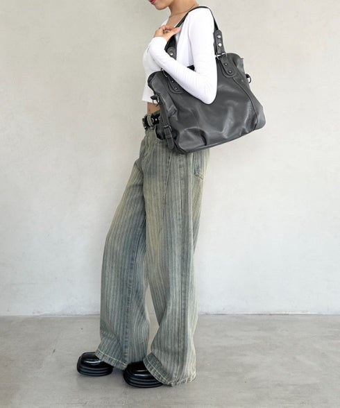 サイドベルトPUボストンバッグ | BA1255023 | グレー