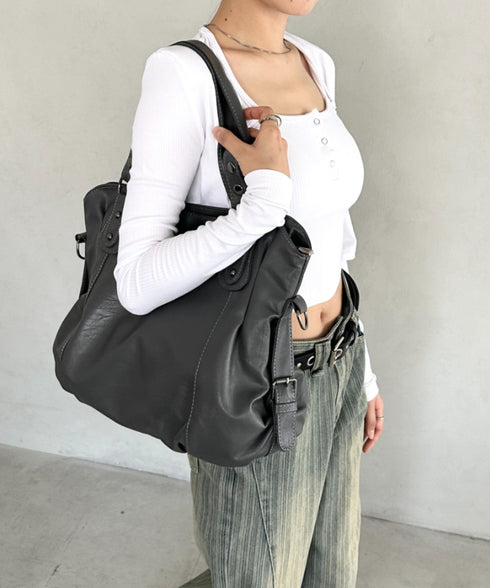 サイドベルトPUボストンバッグ | BA1255023 | グレー