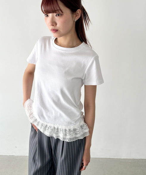 裾レースデザインTシャツ | BA2252016 | ホワイト