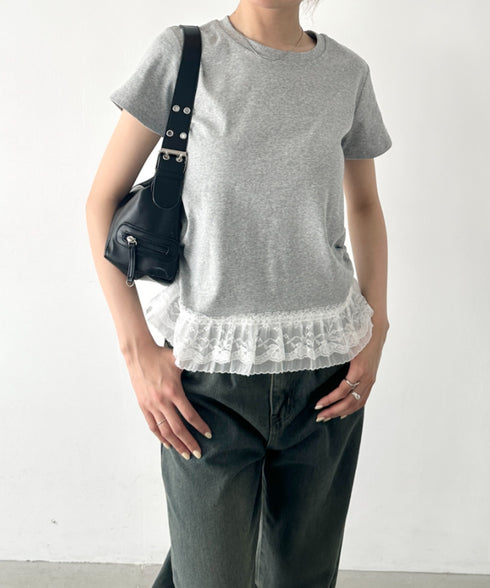 裾レースデザインTシャツ | BA2252016 | グレー