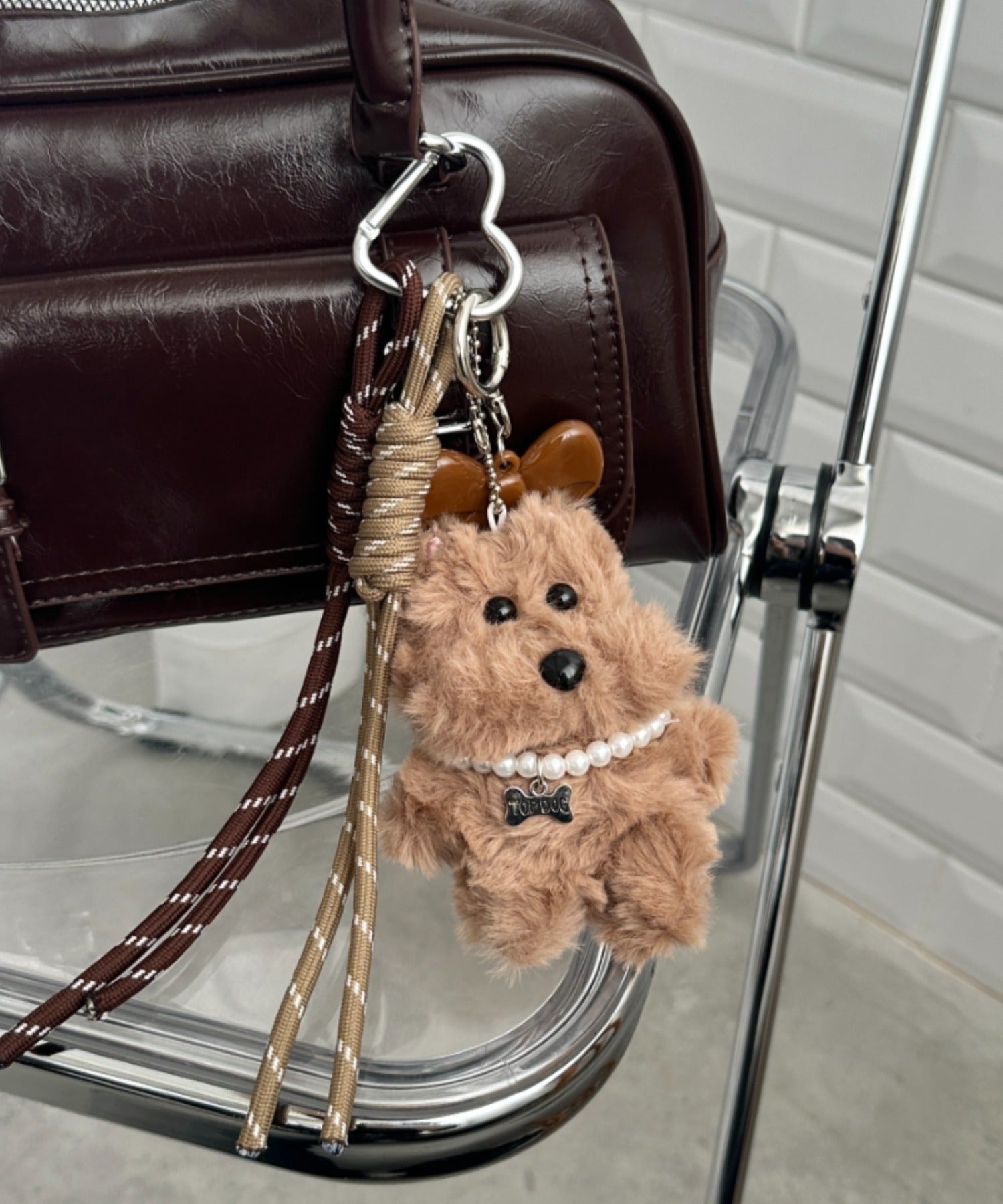 ハート カラビナ付き ファー ドッグ ぬいキーホルダー ぬいぐるみ