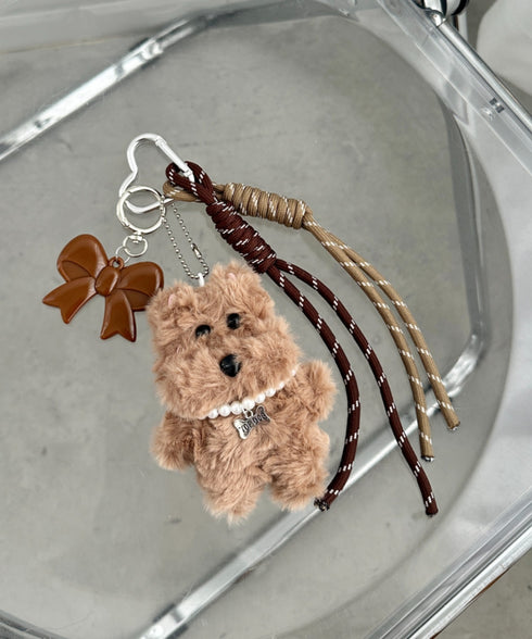 ハート カラビナ付き ファー ドッグ ぬいキーホルダー ぬいぐるみチャーム バッグチャームマルチウェイ チャーム 犬 | WR6255027 | ブラウン