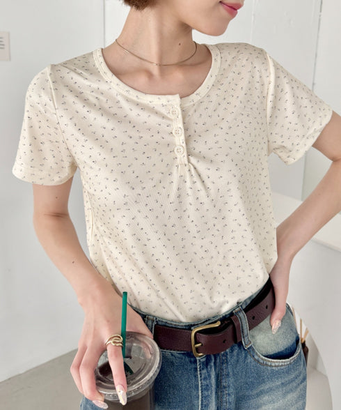 小花柄ヘンリーネック半袖トップス | SL2252009 | アイボリー