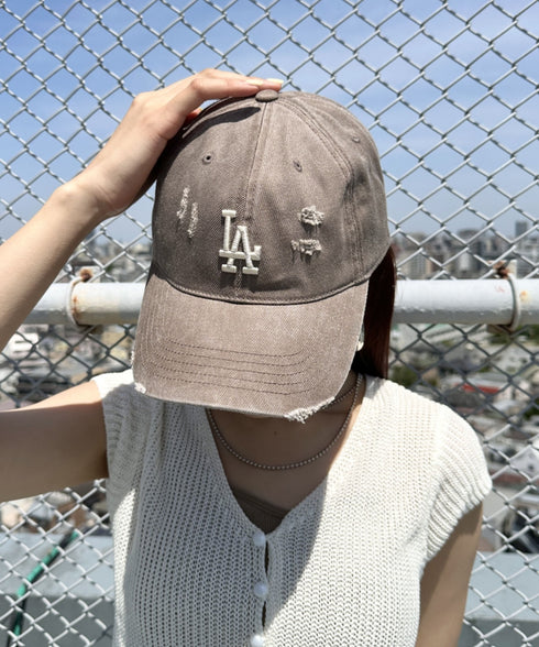MLB KOREA(エムエルビーコリア)/ダメージ ウォッシング ロゴ刺繍 ベースボール キャップ 帽子/damage washing unstructured ball-cap | AT5252016 | ブラウン