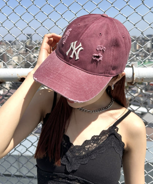 MLB KOREA(エムエルビーコリア)/ダメージ ウォッシング ロゴ刺繍 ベースボール キャップ 帽子/damage washing unstructured ball-cap | AT5252016 | ワインレッド