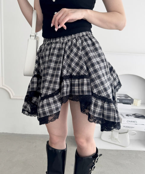 イレヘムチェックレースミニスカパン | LO2255257 | ブラック