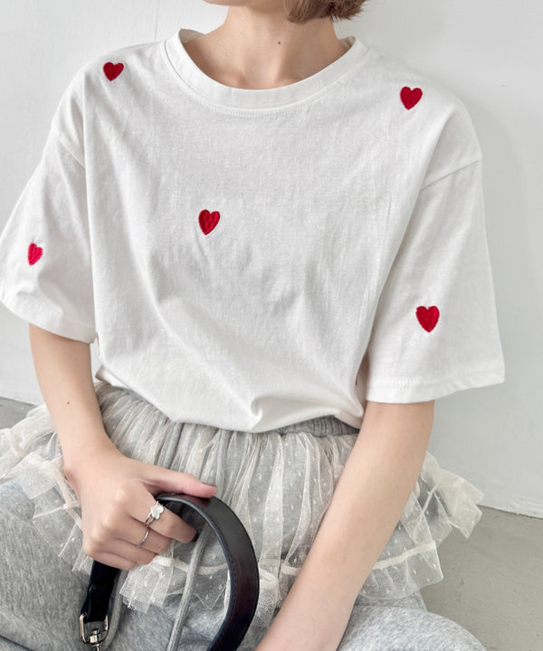ミニハート刺繍半袖Tシャツ | SL2252018 | ホワイト