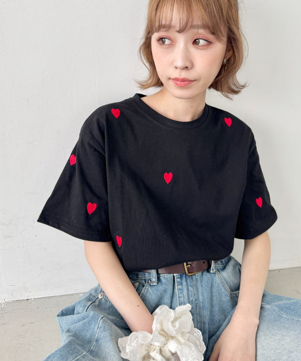 ミニハート刺繍半袖Tシャツ | SL2252018 | ブラック
