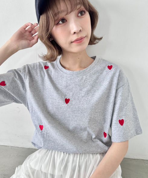 ミニハート刺繍半袖Tシャツ | SL2252018 | グレー