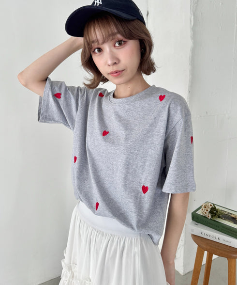 ミニハート刺繍半袖Tシャツ | SL2252018 | グレー