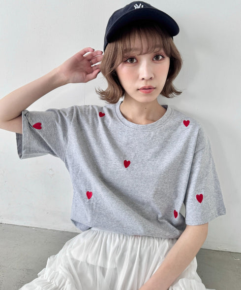 ミニハート刺繍半袖Tシャツ | SL2252018 | グレー