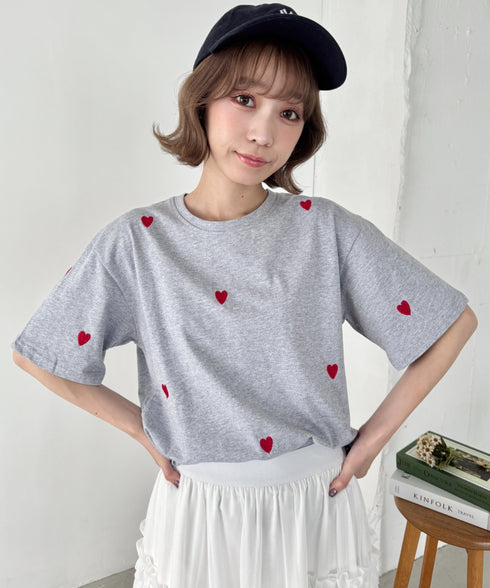 ミニハート刺繍半袖Tシャツ | SL2252018 | グレー