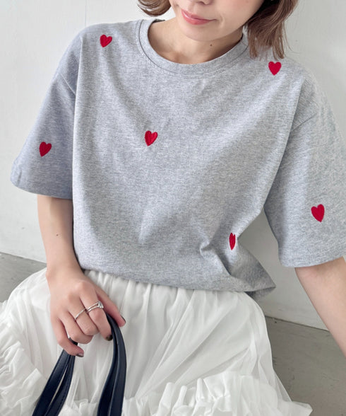 ミニハート刺繍半袖Tシャツ | SL2252018 | グレー