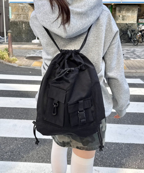ダブルポケットメッシュナップサック | SL1255067 | ブラック