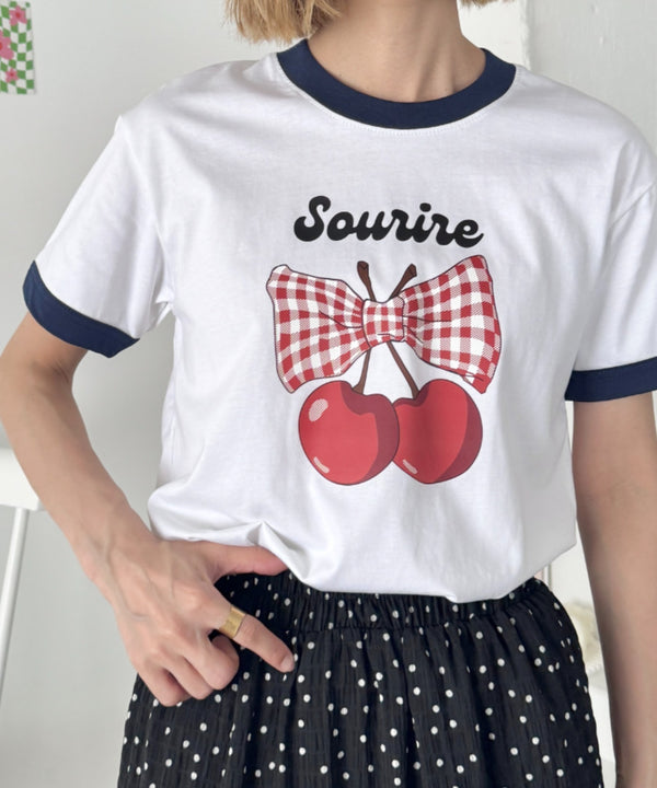 チェリーリボン半袖リンガーTシャツ | SL2252019 | ネイビー