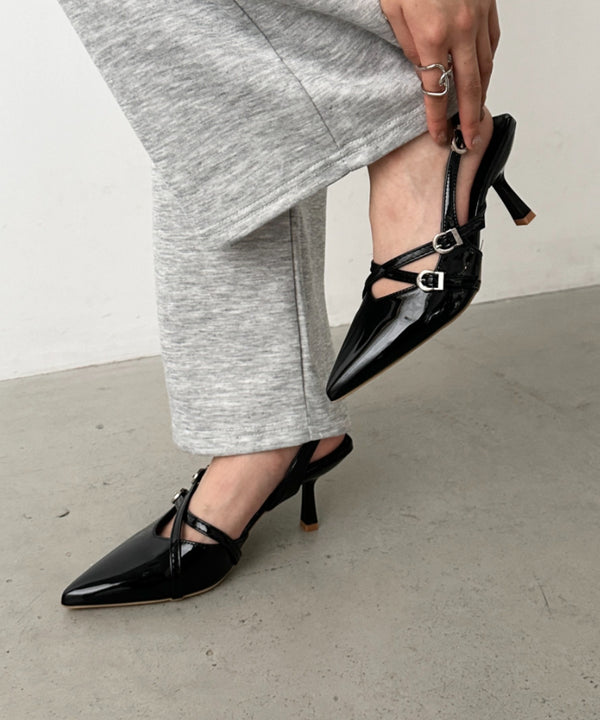 ダブルベルトポインテッドトゥパンプス | BA3255037 | ブラック