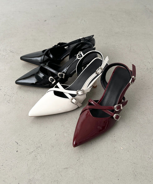 ダブルベルトポインテッドトゥパンプス | BA3255037 | レッド