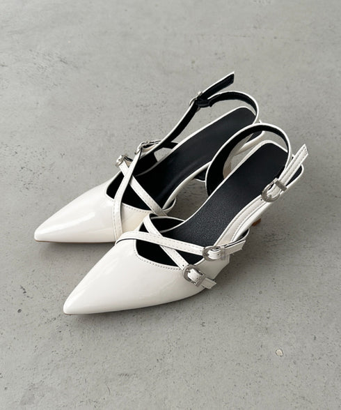 ダブルベルトポインテッドトゥパンプス | BA3255037 | アイボリー