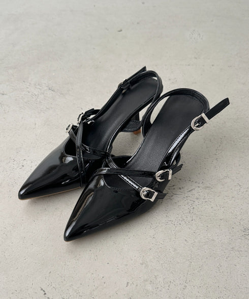 ダブルベルトポインテッドトゥパンプス | BA3255037 | ブラック