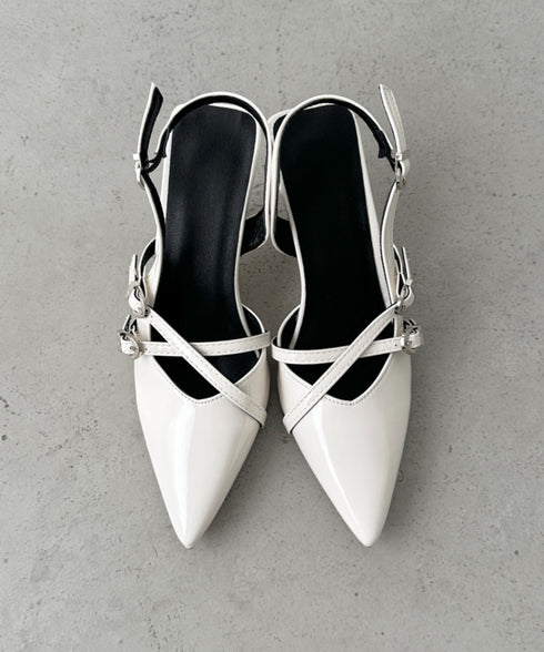 ダブルベルトポインテッドトゥパンプス | BA3255037 | アイボリー