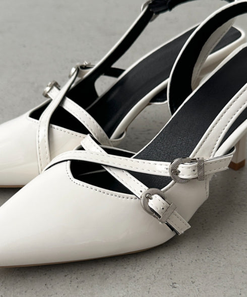 ダブルベルトポインテッドトゥパンプス | BA3255037 | アイボリー