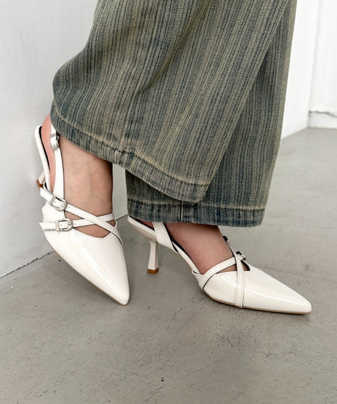 ダブルベルトポインテッドトゥパンプス | BA3255037 | アイボリー