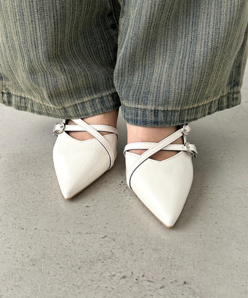 ダブルベルトポインテッドトゥパンプス | BA3255037 | アイボリー