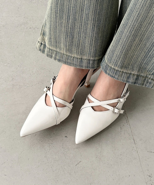 ダブルベルトポインテッドトゥパンプス | BA3255037 | アイボリー