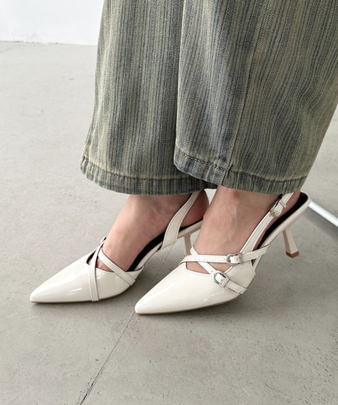 ダブルベルトポインテッドトゥパンプス | BA3255037 | アイボリー
