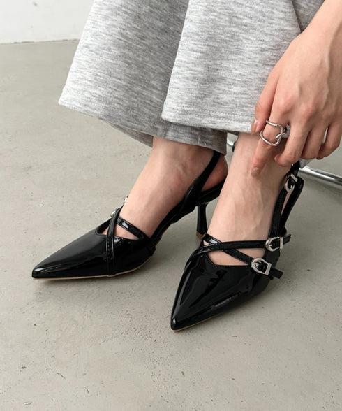 ダブルベルトポインテッドトゥパンプス | BA3255037 | ブラック