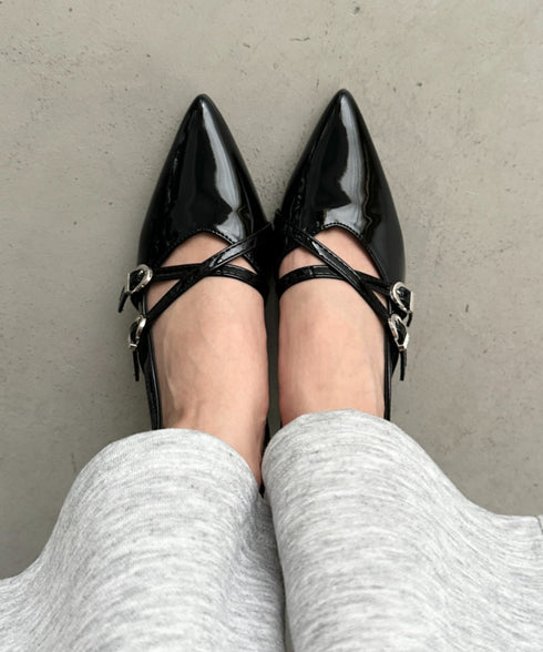 ダブルベルトポインテッドトゥパンプス | BA3255037 | ブラック