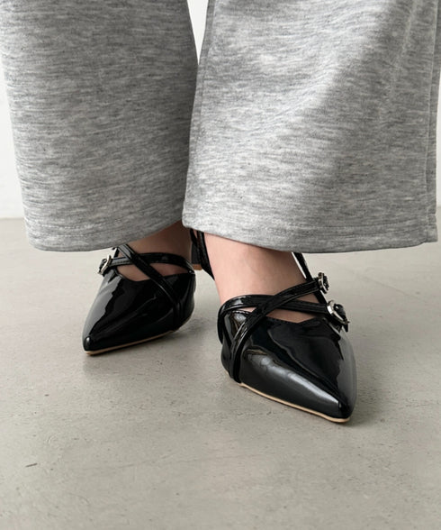 ダブルベルトポインテッドトゥパンプス | BA3255037 | ブラック