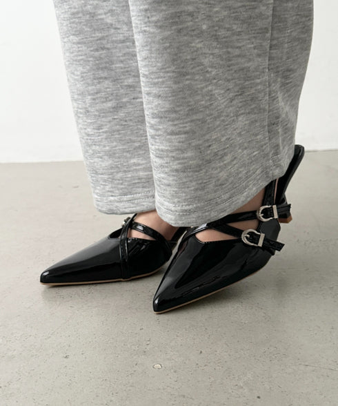ダブルベルトポインテッドトゥパンプス | BA3255037 | ブラック