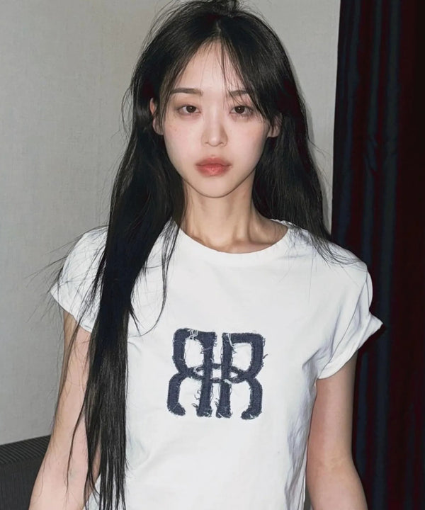 ROCKCAKE(ロックケーキ)/スクエア デニム ロゴ トップス 半袖 Tシャツ/Square Logo Denim Top | AT2252053 | ホワイト