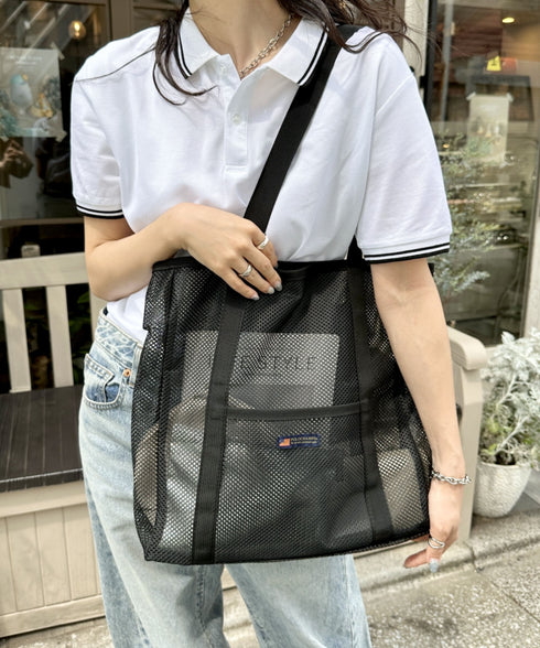 POLOCHAMPS(ポロチャンプス)/軽量 大容量 A4サイズ収納可能 メッシュトートバッグ | IM1252057 | ブラック