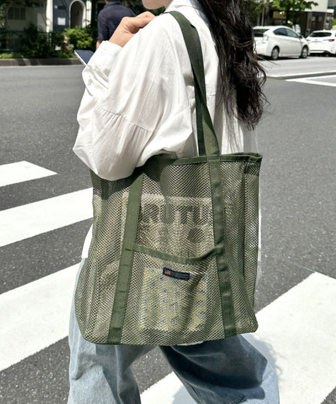 POLOCHAMPS(ポロチャンプス)/軽量 大容量 A4サイズ収納可能 メッシュトートバッグ | IM1252057 | カーキ