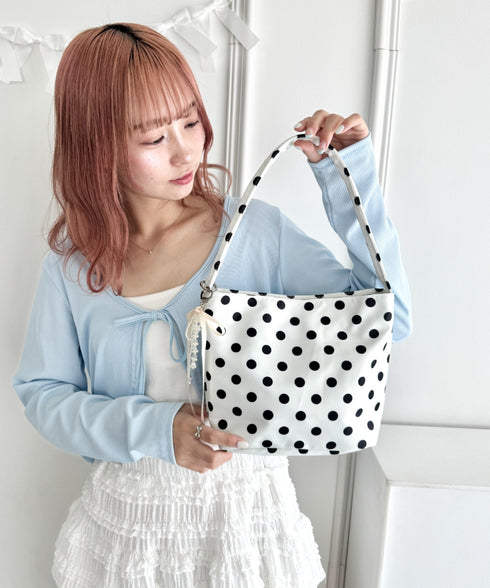 【500mlペットボトル対応】ドット柄ミニトートバッグ | LO1255267 | ホワイト