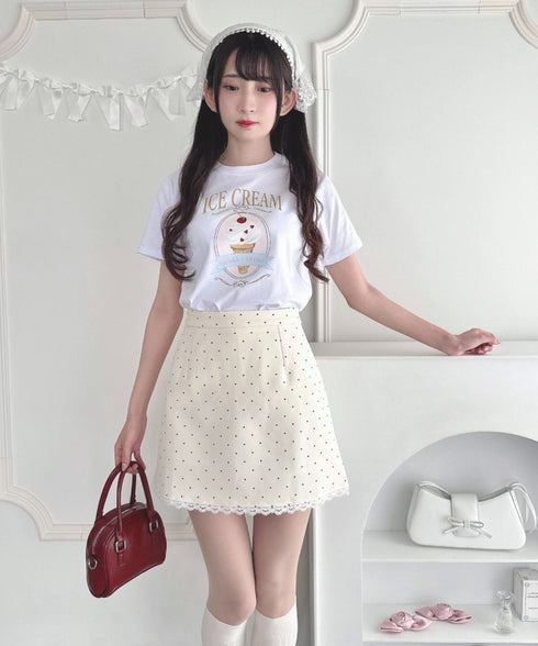 ポルカドットレースミニスカート | LO2255270 | アイボリー