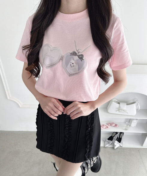 ハートペンダントキャットTシャツ | LO2252044 | ピンク