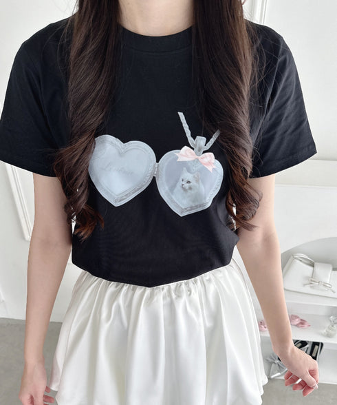 ハートペンダントキャットTシャツ | LO2252044 | ブラック